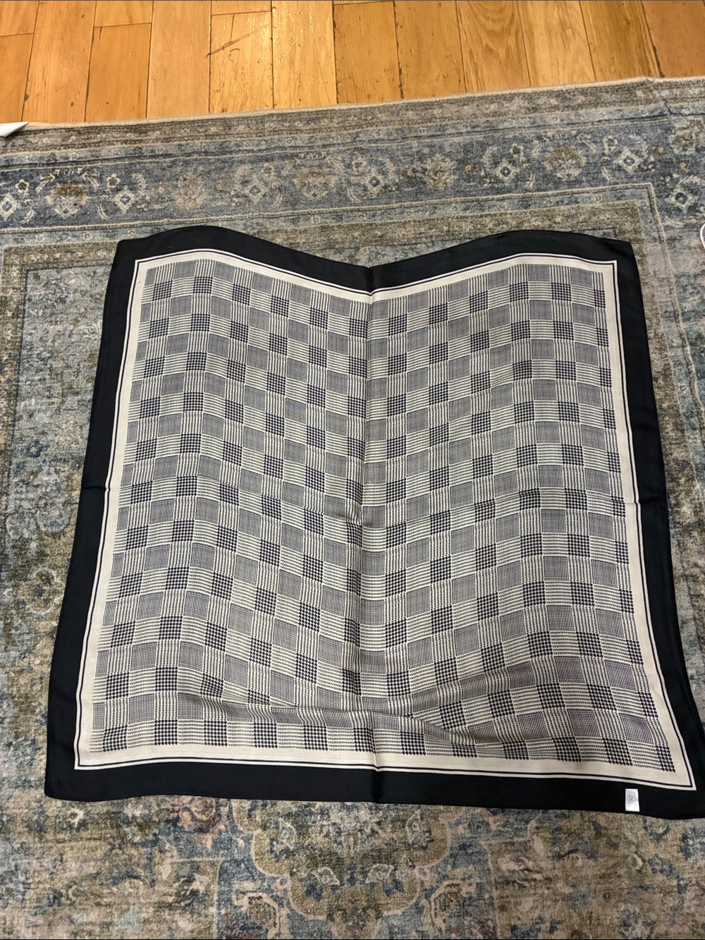 Classic Black and White Glen Plaid Houndstooth Scarf - Preppy Quiet Luxury